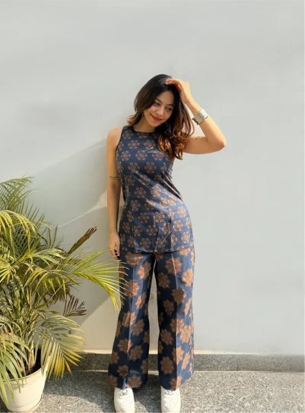 Inspiring Blue Sleeveless Top and Pant Set for Women Summer Collection CO ORD Sets