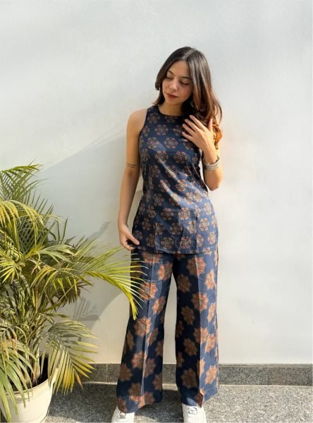 Inspiring Blue Sleeveless Top and Pant Set for Women Summer Collection CO ORD Sets