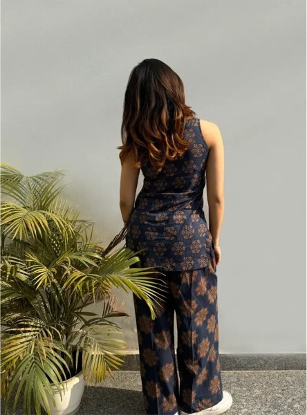 Inspiring Blue Sleeveless Top and Pant Set for Women Summer Collection CO ORD Sets
