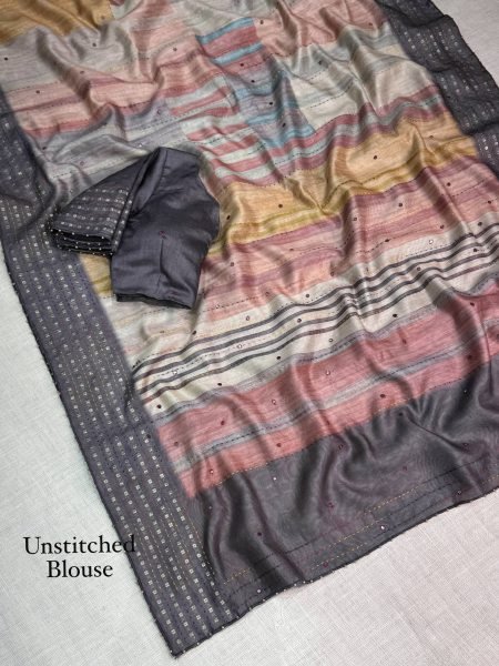 Inspiring Grey Hand Katha Embroidered Saree with Matching Unstitched Blouse Printed Cotton Sarees Wholesale