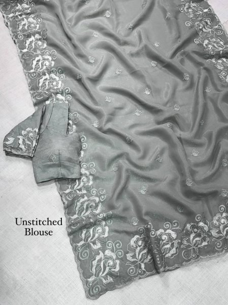 Inspiring Grey Melbourne Silk Saree with Matching Embroidered Blouse at Wholesale Rate Silk Sarees Wholesale