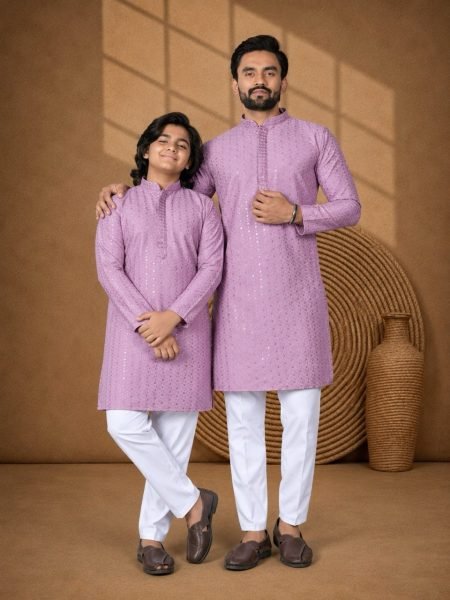 Inspiring Lavender Classic Indian Wear Rayon Kurta Pajama with Heavy Chikankari Work Father Son Collection 