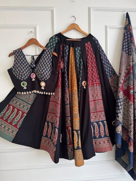 Inspiring Navy Blue Ajrakh Cotton Chaniya Choli with Hand Stitched Mirror For Reseller Navratri Lehnega Choli