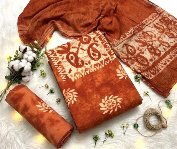 Inspiring Orange Boutique Quality Wax Batik Print Fabric for Custom Designer Dresses Color Set Matching Dress Material Wholesale