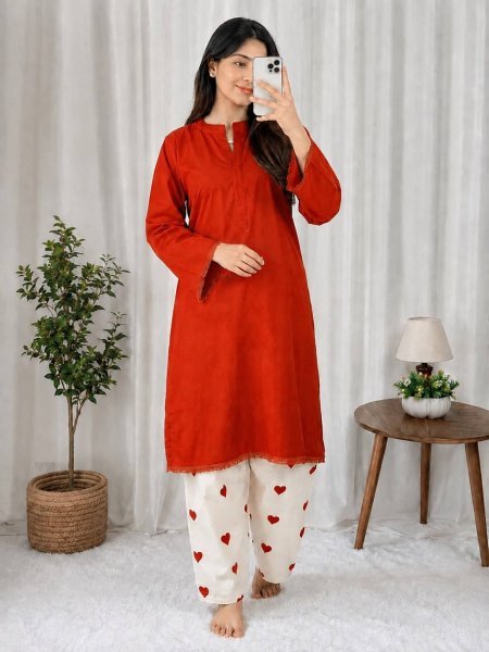 Inspiring Orange Heavy Rayon Cotton Kurti Set with Designer Embroidered Palazzo For Bulk Order CO ORD Sets