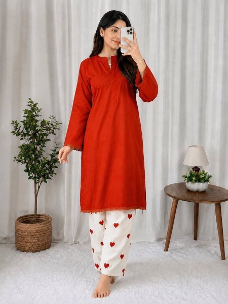 Inspiring Orange Heavy Rayon Cotton Kurti Set with Designer Embroidered Palazzo For Bulk Order CO ORD Sets