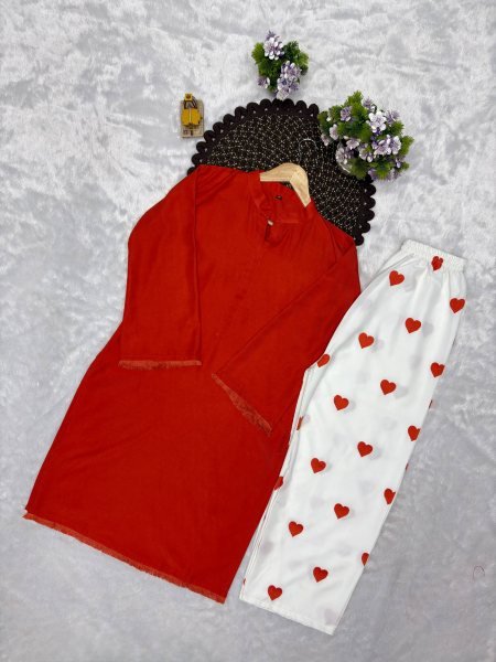 Inspiring Orange Heavy Rayon Cotton Kurti Set with Designer Embroidered Palazzo For Bulk Order CO ORD Sets