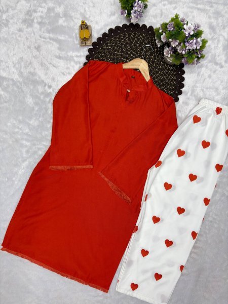 Inspiring Orange Heavy Rayon Cotton Kurti Set with Designer Embroidered Palazzo For Bulk Order CO ORD Sets