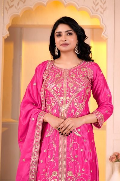 Inspiring Pink Designer Chinon Top Sharara Dupatta Set with Sequin Work at Wholesale Rate Ready To Wear Collection