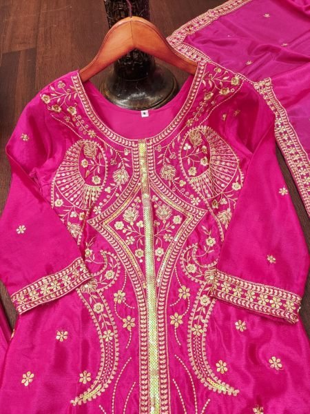 Inspiring Pink Designer Chinon Top Sharara Dupatta Set with Sequin Work at Wholesale Rate Ready To Wear Collection