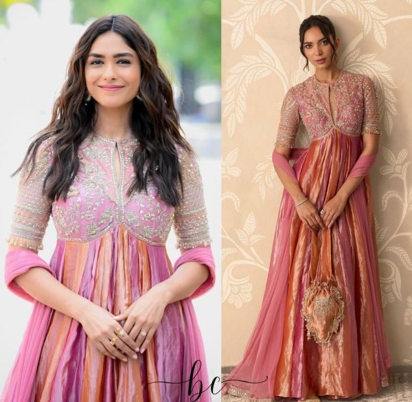 Inspiring Pink Pure NC Moss Silk Embroidered Gown with Butterfly Net Dupatta Ready To Wear Collection
