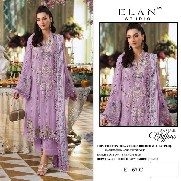 Inspiring Purple Chiffon Embroidered Top with French Silk Bottom and Dupatta at Wholesale Rate Pakistani Suits Wholesale
