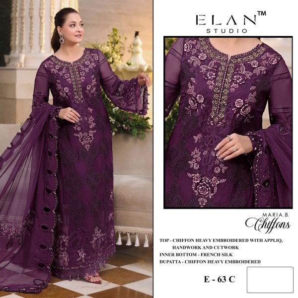 Inspiring Purple Chiffon Heavy Embroidered Top French Silk Bottom Dupatta Set Pakistani Suits Wholesale