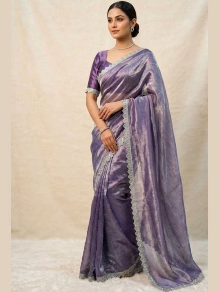 Inspiring Purple Festive Wear Jimmy Choo Saree with Matching Lace Blouse Sarees 