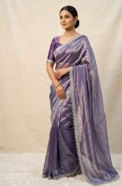 Inspiring Purple Festive Wear Jimmy Choo Saree with Matching Lace Blouse Silk Sarees Wholesale