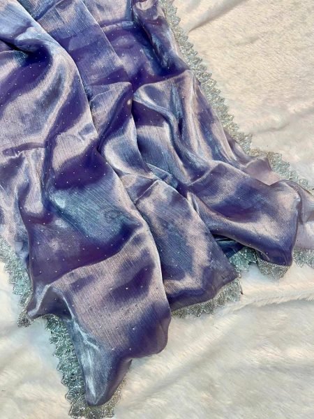 Inspiring Purple Festive Wear Jimmy Choo Saree with Matching Lace Blouse Silk Sarees Wholesale