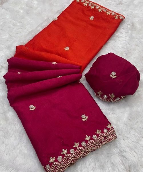 Inspiring Red Maroon Hand Embroidered Dual Shade Saree with Designer Zari Work  Embroidery Sarees Wholesale