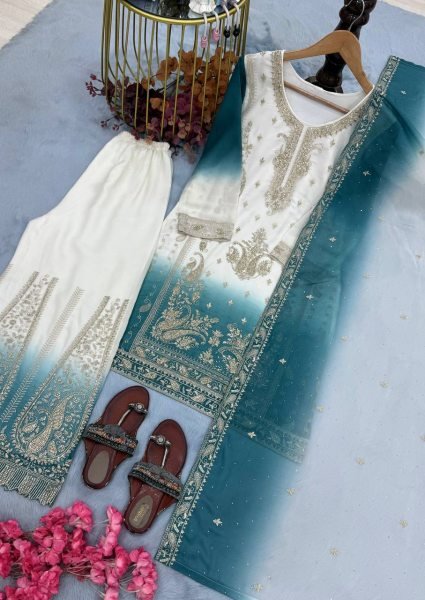 Inspiring Sky Blue Georgette Suits With Palazzo And Matching Dupatta Using Diamond  Ready To Wear Collection