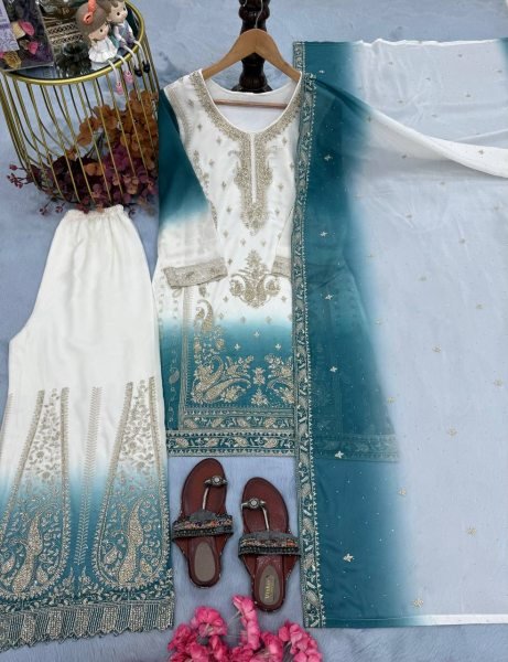 Inspiring Sky Blue Georgette Suits With Palazzo And Matching Dupatta Using Diamond  Ready To Wear Collection