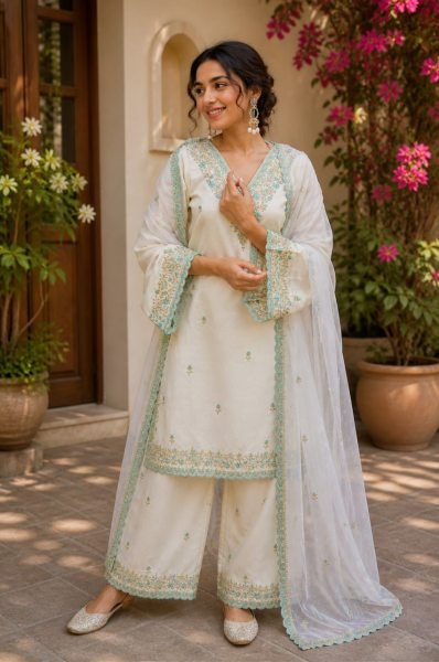 Inspiring White Viscose Rayon Embroidered Kurti Bottom Organza Dupatta Set Embroidery Kurtis 