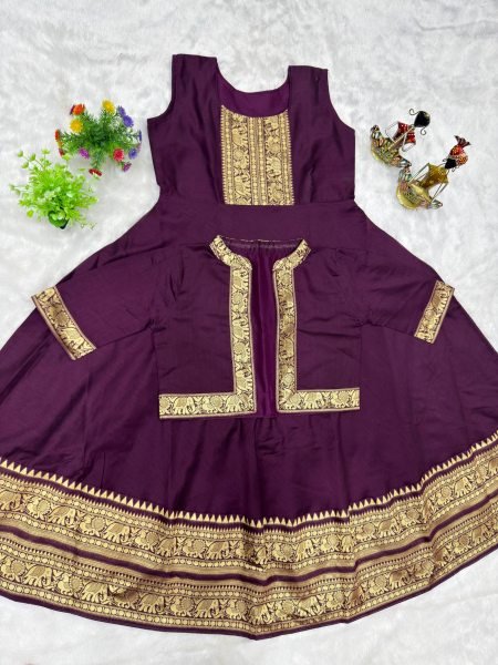 Inspiring Wine Chettinadu Cotton Gown with Matching Overcoat and Micro Cotton Inner for Women Festive Wear  Anarkali Kurtis 