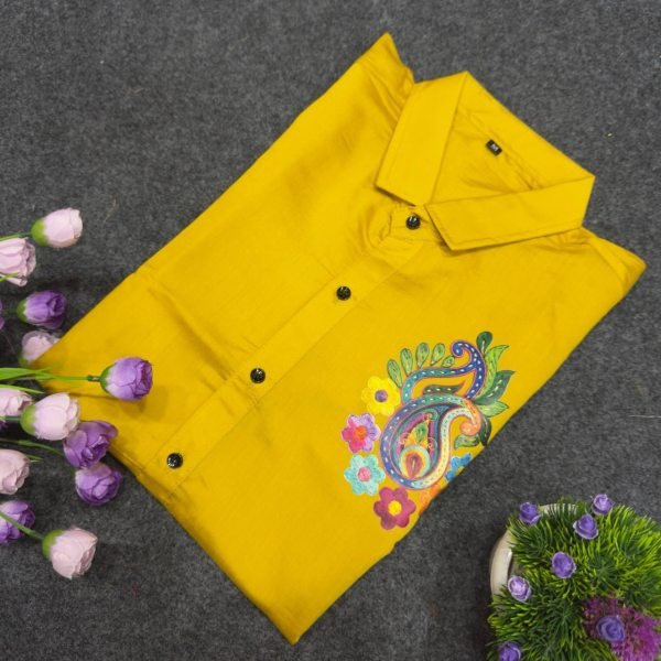Inspiring Yellow Men   s Flower Printed Cotton Half Sleeve Shirt for Festival Mens Shirt
