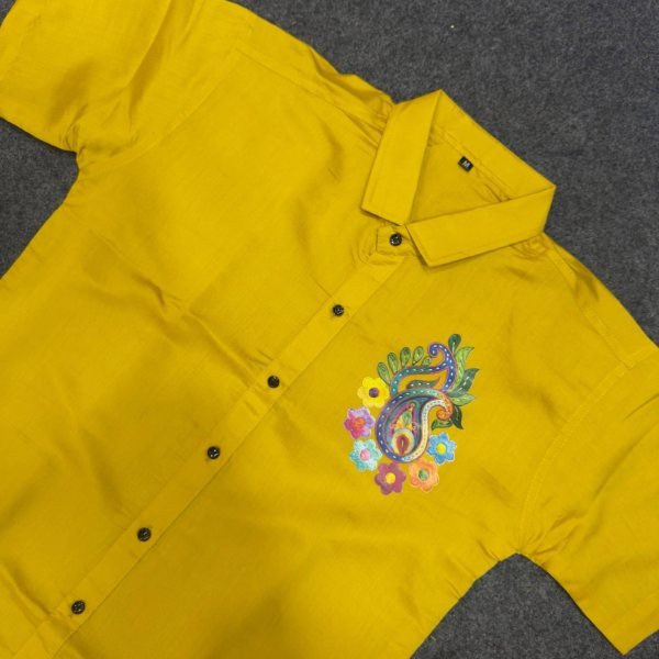 Inspiring Yellow Men   s Flower Printed Cotton Half Sleeve Shirt for Festival Mens Shirt