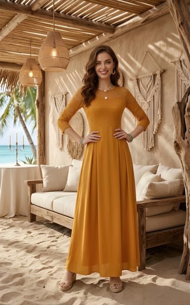 Inspiring Yellow Net Long Dress for Women with Crepe Inner at Wholesale Rate Western Ladies Top Wholesale