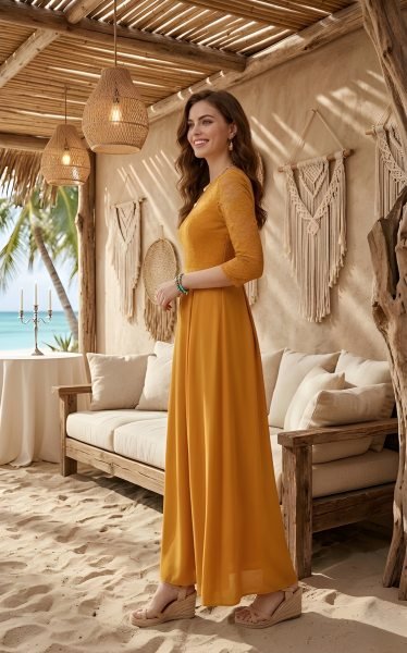 Inspiring Yellow Net Long Dress for Women with Crepe Inner at Wholesale Rate Western Ladies Top Wholesale