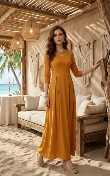 Inspiring Yellow Net Long Dress for Women with Crepe Inner at Wholesale Rate Western Ladies Top Wholesale