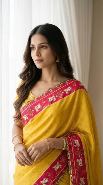 Instagram Trending Yellow Mirror Work Saree for Festive Collection Silk Sarees Wholesale