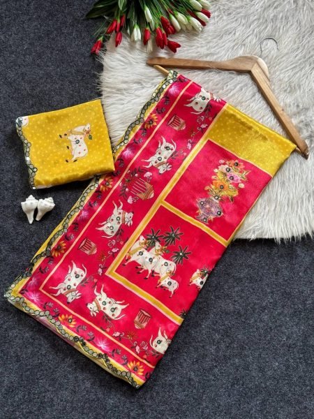 Instagram Trending Yellow Mirror Work Saree for Festive Collection Silk Sarees Wholesale