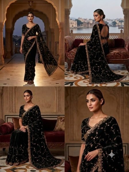 Intricate Black Party Wear Space Silk Saree with Heavy Beads and Cut Dana Work Silk Sarees Wholesale