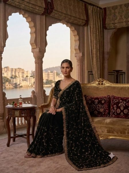 Intricate Black Party Wear Space Silk Saree with Heavy Beads and Cut Dana Work Silk Sarees Wholesale