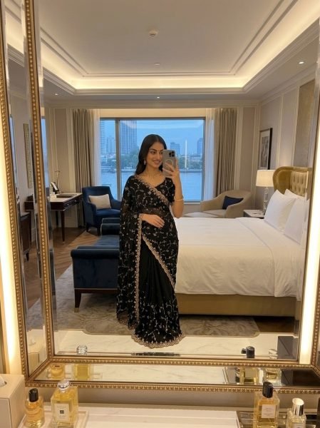 Intricate Black Party Wear Space Silk Saree with Heavy Beads and Cut Dana Work Silk Sarees Wholesale