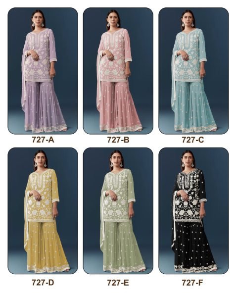 Intricate Black Premium Chiffon Georgette Suit Set with Santoon Inner Comfort Sharara Set