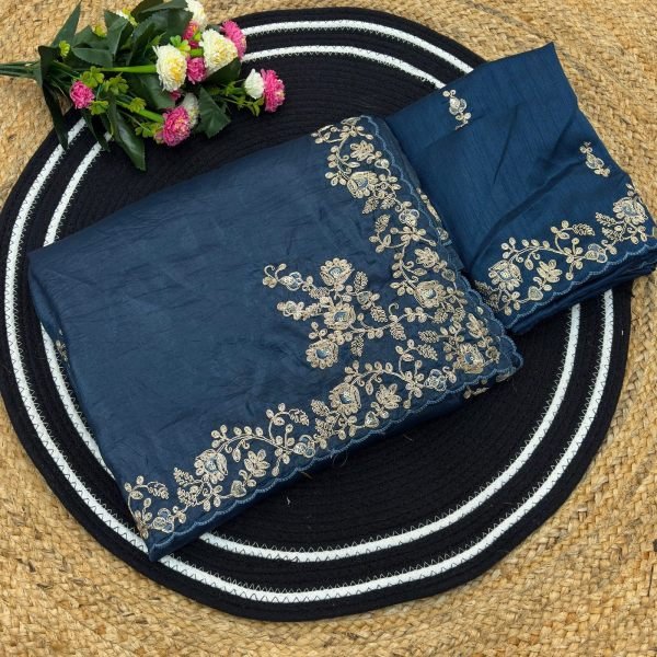 Intricate Blue Gold Crush Party Wear Saree with Sequins and Coding Work For Party Embroidery Sarees Wholesale