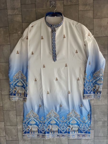 Intricate Blue Men’s Malai Satin Kurta with Digital Print at Wholesale Rate Kurta Pajama Wholesale