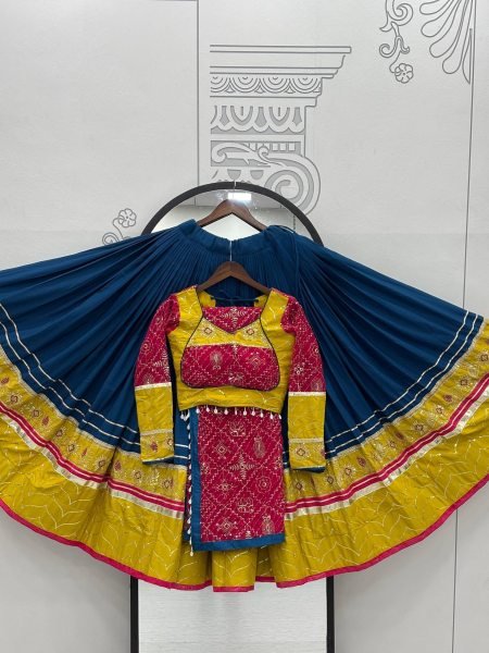 Intricate Blue Navratri Lehenga Choli with Ribbon Lace Detailing and Fox Georgette Dupatta Navratri Lehnega Choli