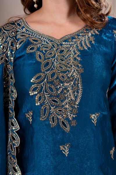 Intricate Blue Premium Fendy Silk Sharara Suit with Sequence Embroidery at Wholesale  Ready To Wear Collection