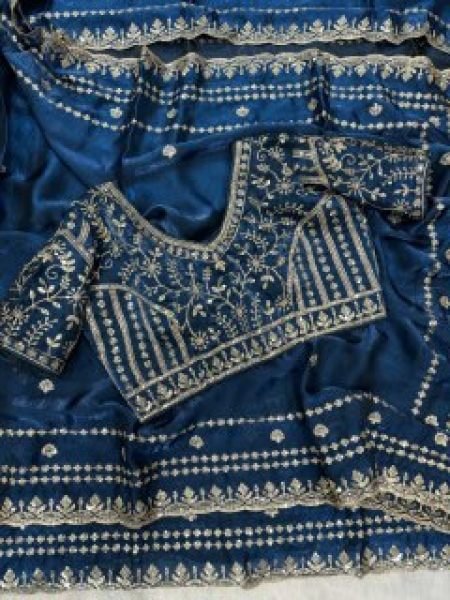 Intricate Blue Premium Space Silk Saree for Wedding and Occasion Wear Silk Sarees Wholesale