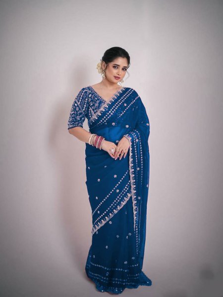 Intricate Blue Premium Space Silk Saree for Wedding and Occasion Wear Silk Sarees Wholesale