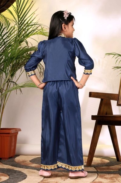 Intricate Blue Stylish Girls Top with Plazzo Set for Festive and Casual Wear Girls Wear