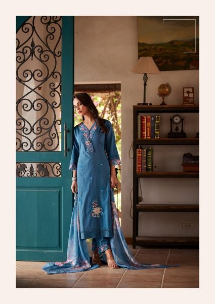 Intricate Blue Women s Cotton Ethnic Set with Embroidery and Ready to Wear Stitching Pakistani Suits Wholesale