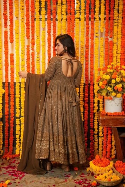 Intricate Brown Fully Stitched Embroidered Suit for Reception and Traditional Functions Ready To Wear Collection