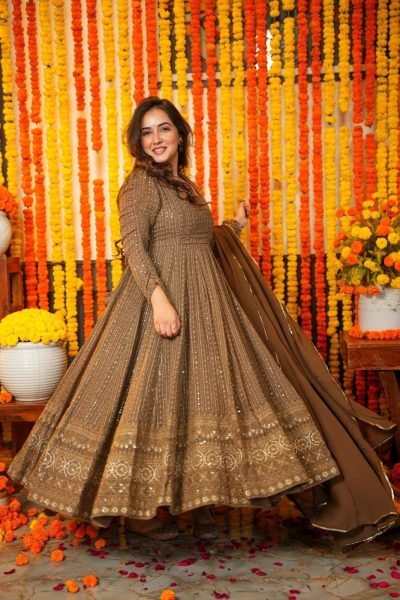 Intricate Brown Fully Stitched Embroidered Suit for Reception and Traditional Functions Ready To Wear Collection