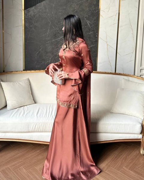 Intricate Brown Natural Crepe Silk Embroidered Kurti with Flared Sharara and Designer Dupatta Ready To Wear Collection