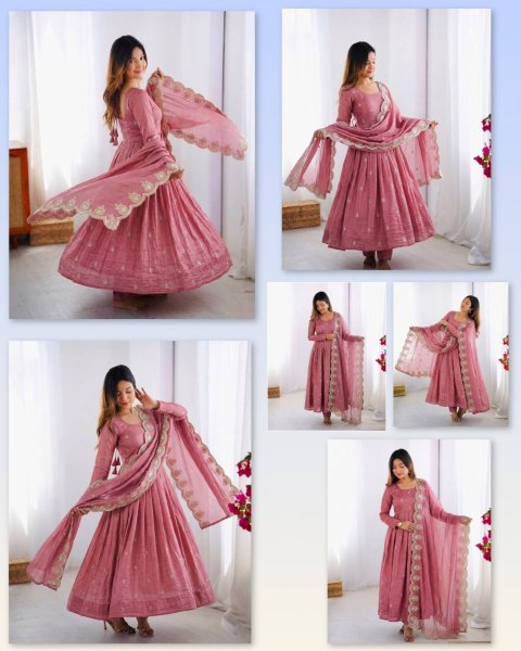 Intricate Embroidered Baby Pink Crunchy Silk Anarkali Gown Set with Dupatta  Ready To Wear Collection