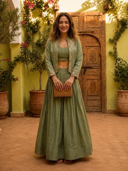 Intricate Green Zazu Silk Jacket Lehenga Set with Embroidery and Sequins Work Designer Lehenga Choli