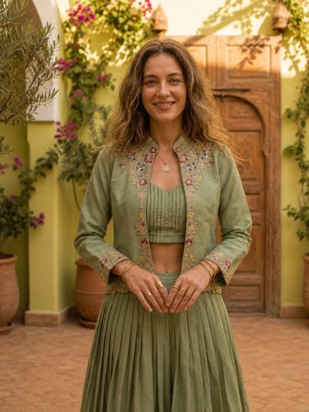 Intricate Green Zazu Silk Jacket Lehenga Set with Embroidery and Sequins Work Designer Lehenga Choli